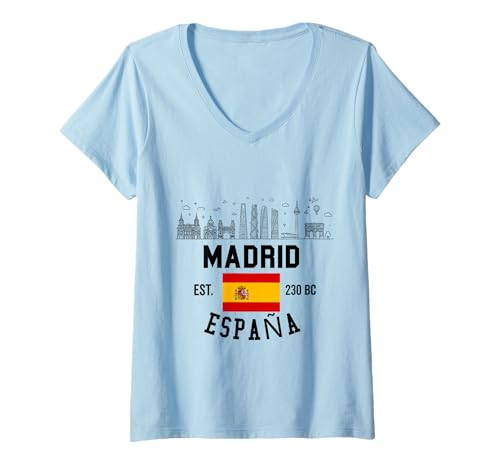 Damen Madrid Spanien Flagge Souvenir España Skyline Herren Damen T-Shirt mit V-Ausschnitt von Madrid Spain Souvenir Skyline