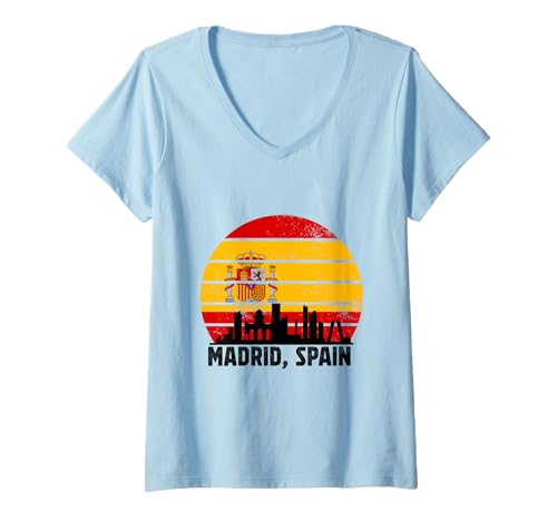 Damen Madrid Spanien Flagge Souvenir España Skyline Herren Damen T-Shirt mit V-Ausschnitt von Madrid Spain Souvenir Skyline