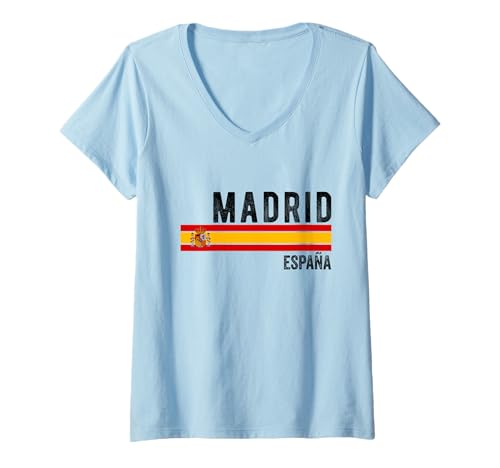 Damen Madrid Spanien Flagge Souvenir España Skyline Reise Männer Frauen T-Shirt mit V-Ausschnitt von Madrid Spain Souvenir Skyline