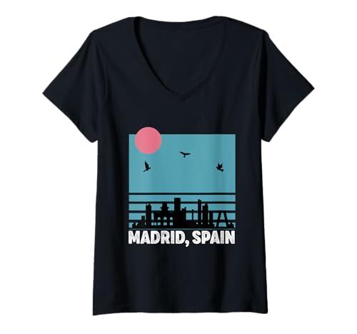 Damen Madrid Spanien Souvenir España Skyline Reise Männer Frauen T-Shirt mit V-Ausschnitt von Madrid Spain Souvenir Skyline