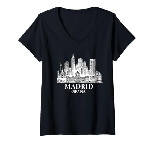 Damen Souvenir aus Madrid Spanien Skyline Männer Frauen España Urlaub T-Shirt mit V-Ausschnitt von Madrid Spain Souvenir Skyline