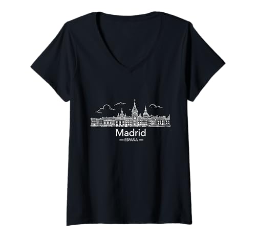 Damen Souvenir aus Madrid Spanien Skyline Männer Frauen España Urlaub T-Shirt mit V-Ausschnitt von Madrid Spain Souvenir Skyline