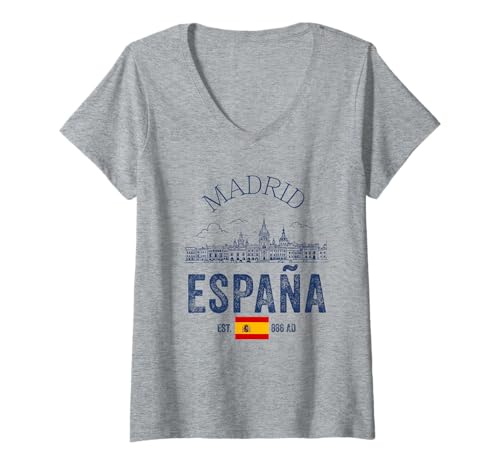 Damen Souvenir aus Madrid Spanien Skyline Männer Frauen España Urlaub T-Shirt mit V-Ausschnitt von Madrid Spain Souvenir Skyline