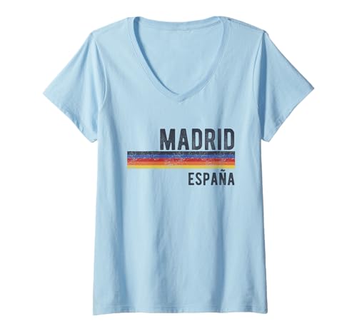 Damen Souvenir aus Madrid Spanien Skyline Männer Frauen España Urlaub T-Shirt mit V-Ausschnitt von Madrid Spain Souvenir Skyline