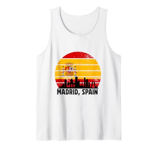 Madrid Spanien Flagge Souvenir España Skyline Herren Damen Tank Top von Madrid Spain Souvenir Skyline