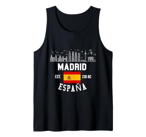 Madrid Spanien Flagge Souvenir España Skyline Herren Damen Tank Top von Madrid Spain Souvenir Skyline
