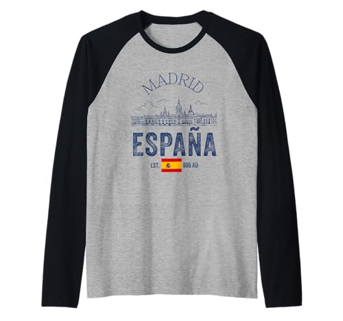 Souvenir aus Madrid Spanien Skyline Männer Frauen España Urlaub Raglan von Madrid Spain Souvenir Skyline