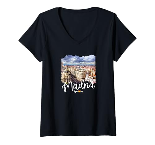 Damen Souvenir aus Madrid Spanien T-Shirt mit V-Ausschnitt Damen Souvenir aus Madrid Spanien T-Shirt mit V-Ausschnitt von Madrid Spain Souvenir Store