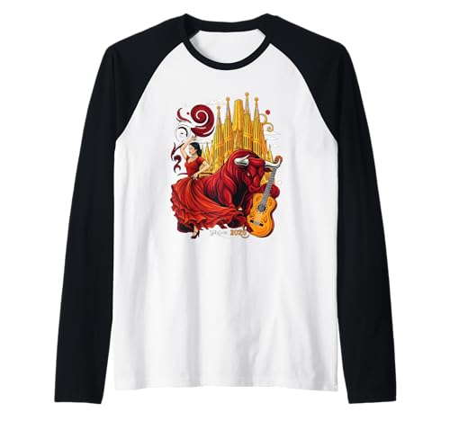 Spanien Damen Flamenco Stier Spanisch España Mädchen Raglan von Madrid Spanien Barcelona Souvenirs Spanisch