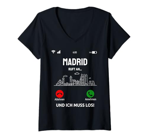 Damen Madrid Ruft An Design Urlaub Städtereise Spanien T-Shirt mit V-Ausschnitt Damen Madrid Ruft An Design Urlaub Städtereise Spanien T-Shirt mit V-Ausschnitt von Madrid Spanien Urlaub Geschenkidee