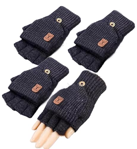 Fingerlose Handschuhe Halbfinger-flip-Handschuhe Fingerlose Handschuhe Convertible Mit Flip Touchscreen Warme und Winddichte Winter Strickhandschuhe Herren und Damen Sporthandschuhe (2-Paar grau) von Maduoer