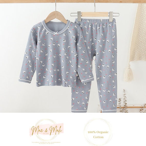 Baumwolle Kinder Pyjamas Schlafanzug Geschenke Für Bio Mädchen Grau Langarm von MaeMali