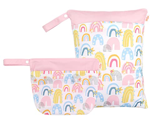 Maeau 2 Stück Wetbag Stoffwindeln Windeltasche Wickeltasche Baby Wetbag Organiser Beutel Nasstaschen Kindergarten Nassbeutel Wiederverwendbare Wetbag Waschbar Gym Bag Wasserdicht 20x28cm + 30x40cm 19 von Maeau