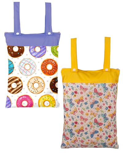Maeau 2 Stück Wetbags für Stoffwindeln Windeltasche Wickeltasche Baby Wetbag Organiser Beutel Nasstaschen Kindergarten Nassbeutel Wiederverwendbare Wetbag Waschbar Gym Bag Wasserdicht, 24.5x25.5cm, 52 von Maeau