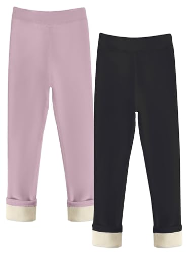 Maeau 2er Pack Leggings Gefüttert für Mädchen 5 6 Jahre 120 Winter Dicke Thermo Leggings Fleece Lange Warme Hosen Kinder Mädchen Schwarz Thermohose Baumwolle Einfarbig Thermoleggings Kleinkind Violett von Maeau
