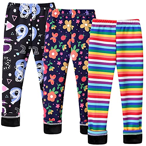 Maeau 3er Pack Warme Leggings Mädchen Kinder Winterhose Fleece Gefütterte Dick Hosen Baumwolle Leggings Gefüttert Kinder 130 von Maeau