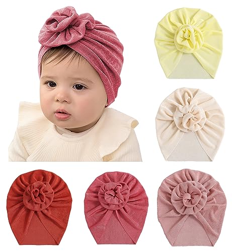 Maeau 5 Stück Turban Hüte Baby Mädchen Jungen 0-6 6-12 Monate Turban Mütze mit Schleifen Neugeborene Beige Beanie Hut Kleinkind Rot Turban Knoten Rosa Babymütze Unisex Printemps Automne Stretch Gelb von Maeau