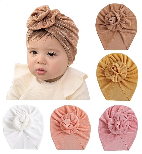 Maeau 5 Stück Turban Hüte Baby Mädchen Jungen 0-6 6-12 Monate Turban Mütze mit Schleifen Neugeborene Weiß Beanie Hut Kleinkind Rot Turban Knoten Rosa Babymütze Unisex Printemps Automne Stretch Orange von Maeau