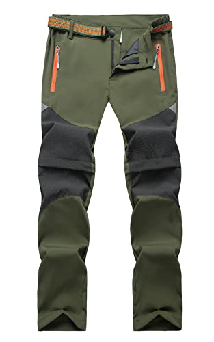 Maeau Arbeitshose Kinder Jungen Outdoorhose Zip Off Softshellhose Wanderhose Wasserdicht Trekkinghose Leicht Schnelltrocknend 2-in-1 Funktionshose mit Gürtel Frühling Sommer Herbst Armeegrün 140 von Maeau