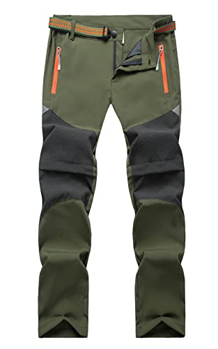 Maeau Arbeitshose Kinder Jungen Outdoorhose Zip Off Softshellhose Wanderhose Wasserdicht Trekkinghose Leicht Schnelltrocknend 2-in-1 Funktionshose mit Gürtel Frühling Sommer Herbst Armeegrün 152 von Maeau