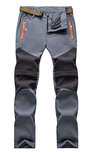 Maeau Arbeitshose Kinder Jungen Outdoorhose Zip Off Softshellhose Wanderhose Wasserdicht Trekkinghose Leicht Schnelltrocknend 2-in-1 Funktionshose mit Gürtel Frühling Sommer Herbst Grau 140 von Maeau