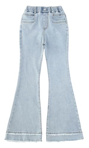 Maeau Ausgestellte Jeans Kinder Mädchen 10 11 Jahre Flared Jeans mit Gerades Weitem Bein Jeanshose Baggy Slim Teenager Jean Elastischer Bund Blau Bootcut Denim Hose Schlaghose Lang Vintage Lässig 150 von Maeau