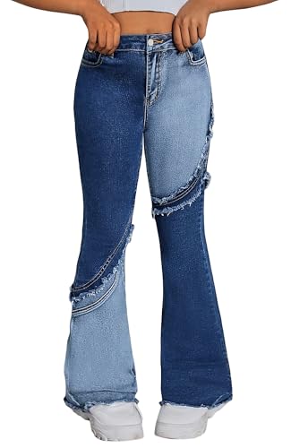 Maeau Ausgestellte Jeans Kinder Mädchen 13 14 Jahre Flared Jeans mit Gerades Weitem Bein Jeanshose Baggy Slim Teenager Jean Elastischer Bund Blau Bootcut Denim Hose Schlaghose Lang Vintage Lässig 160 von Maeau