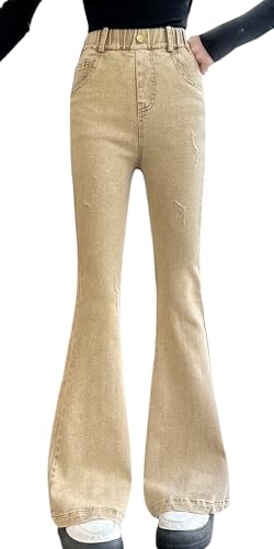 Maeau Ausgestellte Jeans Kinder Mädchen 8 9 Jahre Flared Jeans mit Gerades Weitem Bein Jeanshose Baggy Slim Teenager Jean Elastischer Bund Gelb Bootcut Denim Hose Schlaghose Lang Vintage Lässig 140 von Maeau