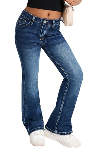 Maeau Ausgestellte Jeans Kinder Mädchen 9 10 Jahre Flared Jeans mit Gerades Weitem Bein Jeanshose Baggy Slim Teenager Jean Elastischer Bund Dunkelblau Bootcut Denim Hose Schlaghose Lang Vintage Lässig von Maeau