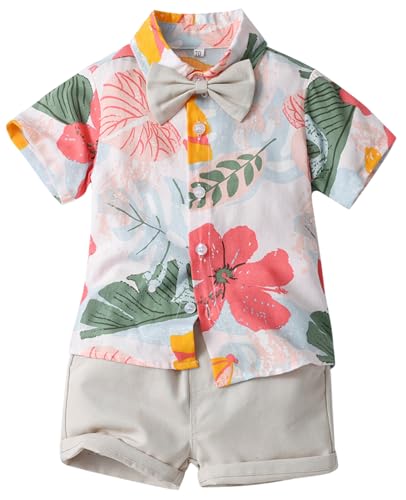 Maeau Baby Bekleidung Set Jungen 3 Teilige Hawaii Anzug Neugeborene Sommer Shirt Kurzen Ärmeln Knopf Strandhemd Baumwolle Stehkragen Tops Kleinkinder Hotpants Urlaub Kurze Hose Set 120 4-5 J von Maeau