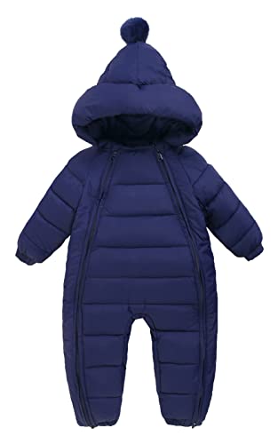 Maeau Baby Mädchen Jungen Schneeanzug mit Kapuze 0-6 Monate Daunenanzug Strampler Daunenanzug Overall Winter Baumwolle Kleinkind Spielanzug Neugeborene Outfit Warm Jumpsuit Langarm Daunen Dunkelblau von Maeau