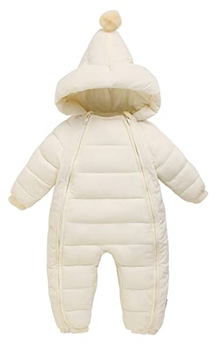 Maeau Baby Mädchen Jungen Schneeanzug mit Kapuze 0-6 Monate Daunenanzug Strampler Daunenanzug Overall Winter Baumwolle Kleinkind Spielanzug Neugeborene Outfit Warm Jumpsuit Langarm Daunenjacke Weiß von Maeau