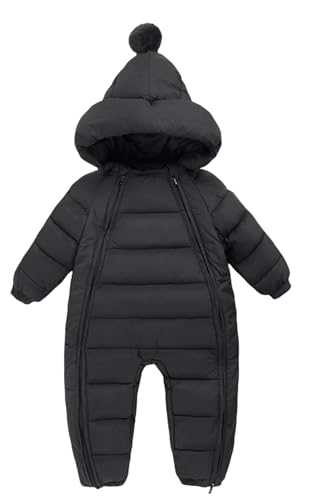 Maeau Baby Mädchen Jungen Schneeanzug mit Kapuze 6-12 Monate Daunenanzug Strampler Daunenanzug Overall Winter Baumwolle Kleinkind Spielanzug Neugeborene Outfit Jumpsuit Langarm Daunenjacke Schwarz von Maeau