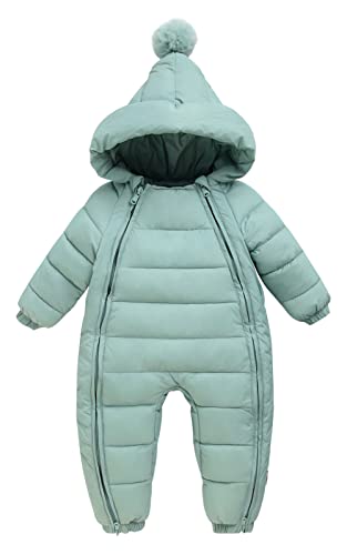 Maeau Baby Mädchen Jungen Schneeanzug mit Kapuze 6-12 Monate Daunenanzug Strampler Daunenanzug Overall Winter Baumwolle Kleinkind Spielanzug Neugeborene Outfit Warm Jumpsuit Langarm Daunenjacke Grün von Maeau