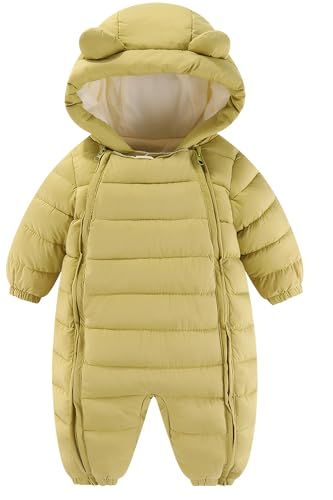 Maeau Baby Mädchen Schneeanzug mit Kapuze Strampler Fleece Baby Jungen Overall Winter Baumwolle Kleinkind 18-24 Monate Spielanzug Gefüttert Neugeborene Daunenanzug Outfit Warm Jumpsuit Langarm Gelb von Maeau