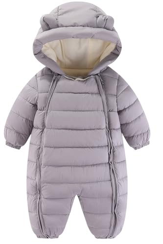 Maeau Baby Mädchen Schneeanzug mit Kapuze Strampler Fleece Baby Jungen Overall Winter Baumwolle Kleinkind Spielanzug Gefüttert Neugeborene Daunenanzug Outfit Warm Jumpsuit Langarm 10-18 Monate Schwarz von Maeau