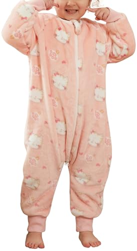 Maeau Baby Schlafsack Flanell mit Füßen Beinen Winter Mädchen Schlafstrampler Langarm Kinder Junge 3 4 Jahre Spielanzug Kleinkind Strampler Romper Pyjama Jumpsuit Tiere Reißverschluss Onesies Rosa von Maeau