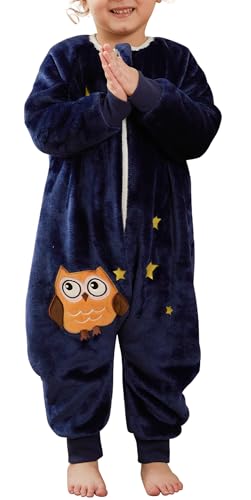 Maeau Baby Schlafsack Flanell mit Füßen Beinen Winter Mädchen Schlafstrampler Langarm Kinder Junge 5 6 Jahre Spielanzug Kleinkind Strampler Romper Pyjama Jumpsuit Tiere Reißverschluss Onesies Blau von Maeau