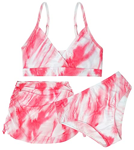 Maeau Dreiteiliger Badeanzug Mädchen 12-13 Jahre Bikini Kinder 150 Zweiteiliger Bedruckt Blumen Floral Badebekleidung Hawaii Strand Rock Schwimmen Rosa von Maeau