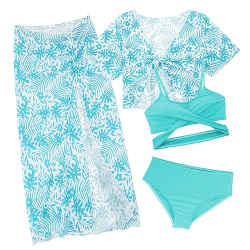 Maeau Badeanzug Kinder Mädchen 9 10 Jahre 4 Teilig Stück Bademode Bikini Set Badeanzug mit Cover Up Rock Lang Kurzarm Shirt Badebekleidung Tankini Schwimmanzug Bedruckt Floral Hawaii Strand Grün Maeau Badeanzug Kinder Mädchen 9 10 Jahre 4 Teilig Stück Bademode Bikini Set Badeanzug mit Cover Up Rock Lang Kurzarm Shirt Badebekleidung Tankini Schwimmanzug Bedruckt Floral Hawaii Strand Grün von Maeau