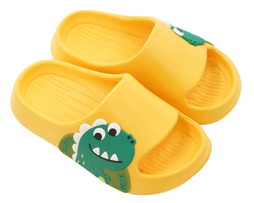 Maeau Badeschuhe Kinder Jungen Mädchen Duschschuhe rutschfest Sommer Badelatschen Dinosaurier Hausschuhe Badezimmer Strand Pool Weiche Flache Sohle Schlappen Pantoffeln Badeschlappen Gelb 34 35 EU von Maeau