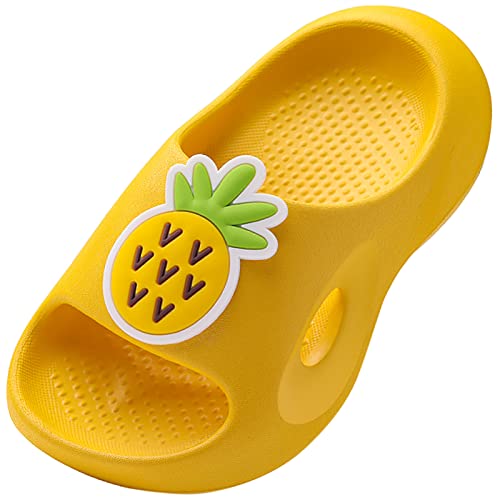 Maeau Badeschuhe Kinder Mädchen Jungen Duschschuhe rutschfest Sommer Badelatschen Ananas Hausschuhe Badezimmer Strand Pool Weiche Flache Sohle Schlappen Pantoffeln Badeschlappen Gelb 25-26 EU von Maeau