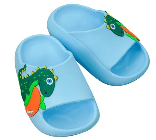 Maeau Badeschuhe Kinder Mädchen Jungen Duschschuhe rutschfest Sommer Badelatschen Dinosaurier Hausschuhe Badezimmer Strand Pool Weiche Flache Sohle Schlappen Pantoffeln Badeschlappen Blau 24-25 EU von Maeau