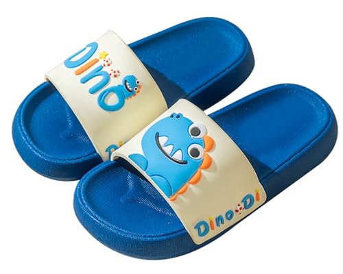 Maeau Badeschuhe Kinder Mädchen Jungen Duschschuhe rutschfest Sommer Badelatschen Dinosaurier Hausschuhe Badezimmer Strand Pool Weiche Flache Sohle Schlappen Pantoffeln Badeschlappen Blau 26-27 EU von Maeau