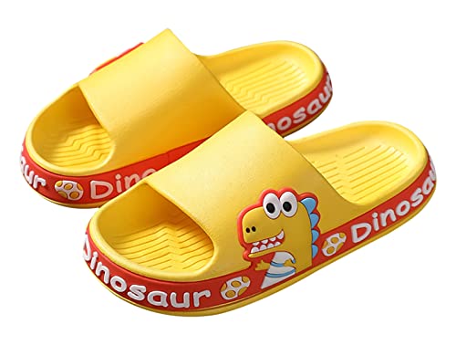 Maeau Badeschuhe Kinder Mädchen Jungen Duschschuhe rutschfest Sommer Badelatschen Dinosaurier Hausschuhe Badezimmer Strand Pool Weiche Flache Sohle Schlappen Pantoffeln Badeschlappen Gelb 26-27 EU von Maeau