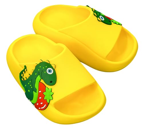 Maeau Badeschuhe Kinder Mädchen Jungen Duschschuhe rutschfest Sommer Badelatschen Dinosaurier Hausschuhe Badezimmer Strand Pool Weiche Flache Sohle Schlappen Pantoffeln Badeschlappen Gelb 34-35 EU von Maeau