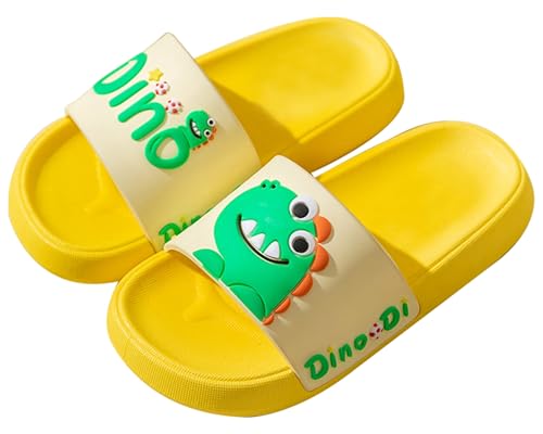 Maeau Badeschuhe Kinder Mädchen Jungen Duschschuhe rutschfest Sommer Badelatschen Dinosaurier Hausschuhe Badezimmer Strand Pool Weiche Flache Sohle Schlappen Pantoffeln Badeschlappen Gelb 34-35 EU von Maeau