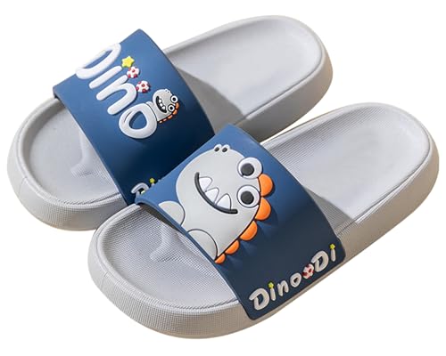 Maeau Badeschuhe Kinder Mädchen Jungen Duschschuhe rutschfest Sommer Badelatschen Dinosaurier Hausschuhe Badezimmer Strand Pool Weiche Flache Sohle Schlappen Pantoffeln Badeschlappen Grau 32-33 EU von Maeau