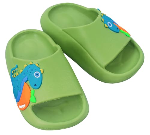 Maeau Badeschuhe Kinder Mädchen Jungen Duschschuhe rutschfest Sommer Badelatschen Dinosaurier Hausschuhe Badezimmer Strand Pool Weiche Flache Sohle Schlappen Pantoffeln Badeschlappen Grün 34-35 EU von Maeau