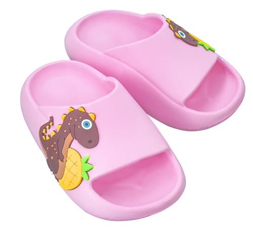 Maeau Badeschuhe Kinder Mädchen Jungen Duschschuhe rutschfest Sommer Badelatschen Dinosaurier Hausschuhe Badezimmer Strand Pool Weiche Flache Sohle Schlappen Pantoffeln Badeschlappen Rosa 32 33 EU von Maeau